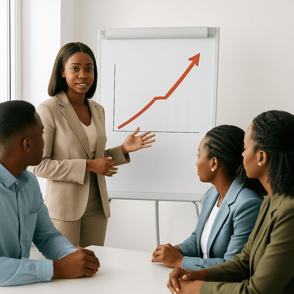 Is Mini Importation Still Profitable in Nigeria in 2026? people in meeting steering at the whiteboard that is showing growth.