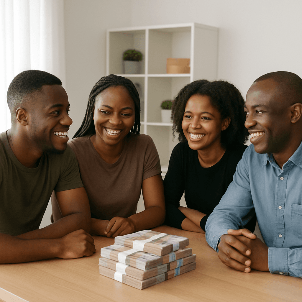 How to Make Money Online in Nigeria happy peoople holding money in their hands while sitting behing the computer
